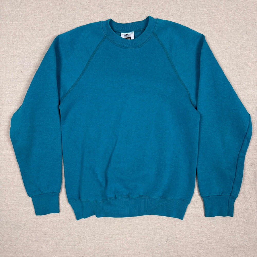 Lee Sweatshirt S 17.5in Vintage Raglan Pullover Teal Solid Retro 90s USA Made